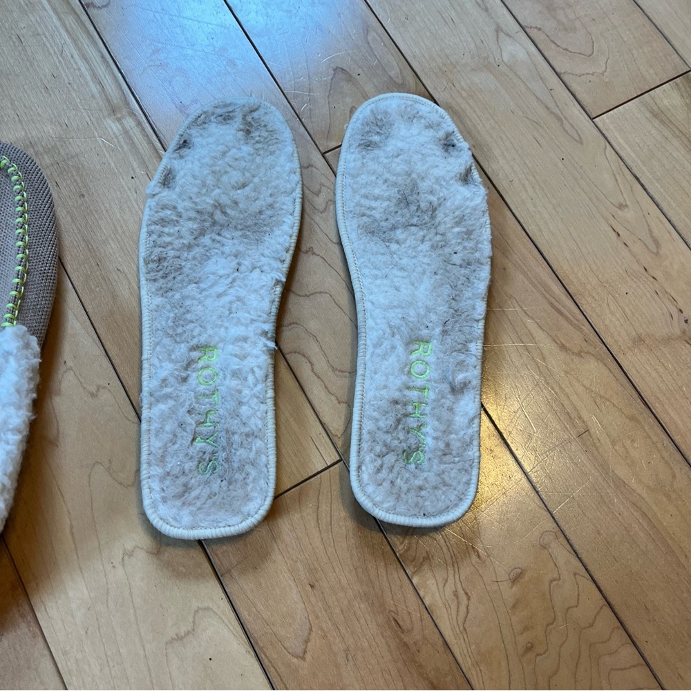 Rothy’s The Slipper Shearling-Lined Tan Slippers neon green stitching size 9 - Picture 6 of 8